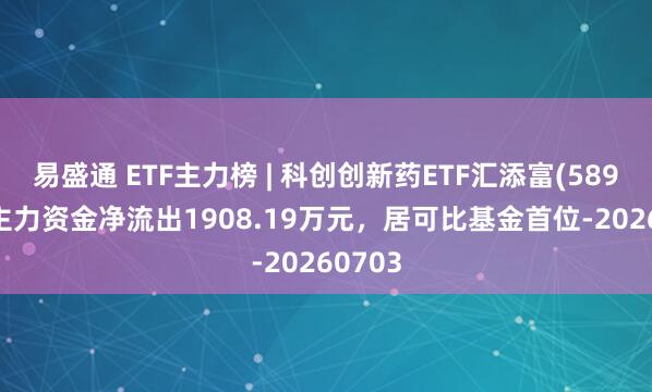 易盛通 ETF主力榜 | 科创创新药ETF汇添富(589120)主力资金净流出1908.19万元，居可比基金首位-20260703
